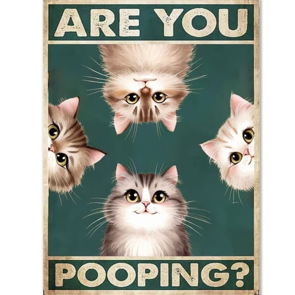 OBOSOE 5D Diamond Painting – Sjov katteplakat "ER DU POOPING?" DIY Diamantmaleri 30x40 cm