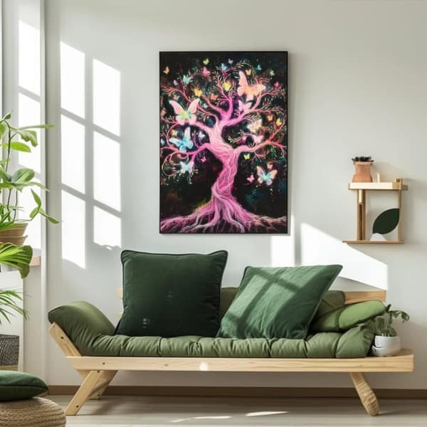 OBOSOE 5D Diamantmaleri – Fantasy Cairn Træer & Farverige Sommerfugle DIY Diamantmaleri 30x40 cm
