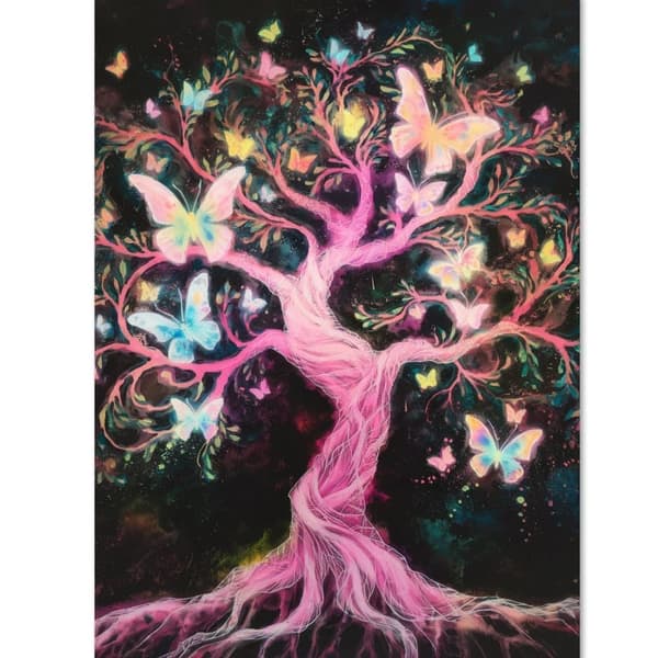 OBOSOE Diamantmaleri – Fantasy Pink Træ & Farverige sommerfugle DIY 5D Diamantmaleri, 30x40cm