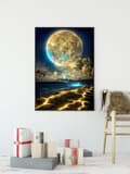 Miniatyrbillede 3 af 7: OBOSOE Moonlight Beach 5D Diamantperlemaleri - Havlandskab for begyndere, Rund perlekunst DIY, Vægindretning 30x40 cm