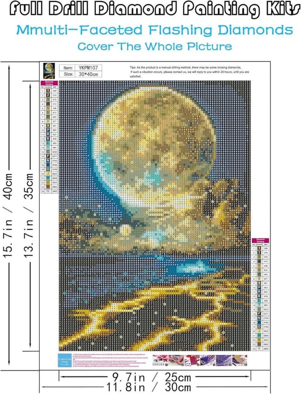 OBOSOE Moonlight Beach 5D Diamantperlemaleri - Havlandskab for begyndere, Rund perlekunst DIY, Vægindretning 30x40 cm