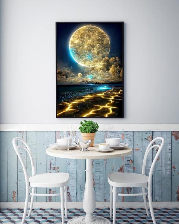 OBOSOE Moonlight Beach 5D Diamantperlemaleri - Havlandskab for begyndere, Rund perlekunst DIY, Vægindretning 30x40 cm