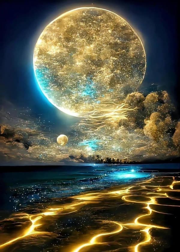 OBOSOE Moonlight Beach 5D Diamantperlemaleri - Havlandskab for begyndere, Rund perlekunst DIY, Vægindretning 30x40 cm