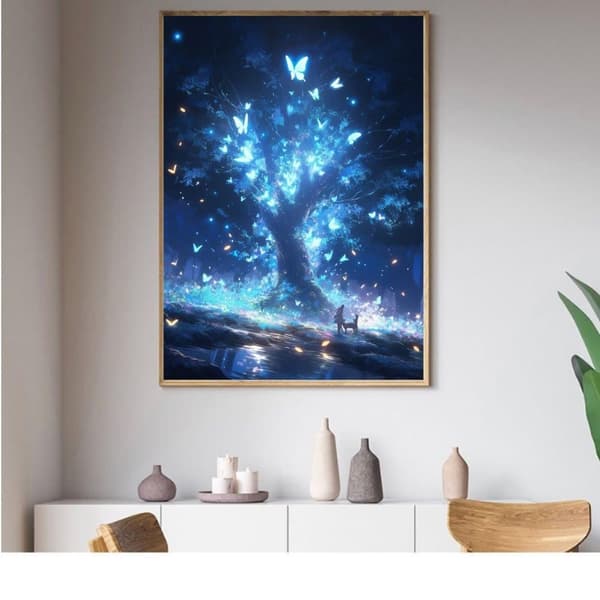 OBOSOE Diamond Painting - 5D DIY Diamantmålning, 30x40cm (Mystisk Nattskog med Fjärilar)