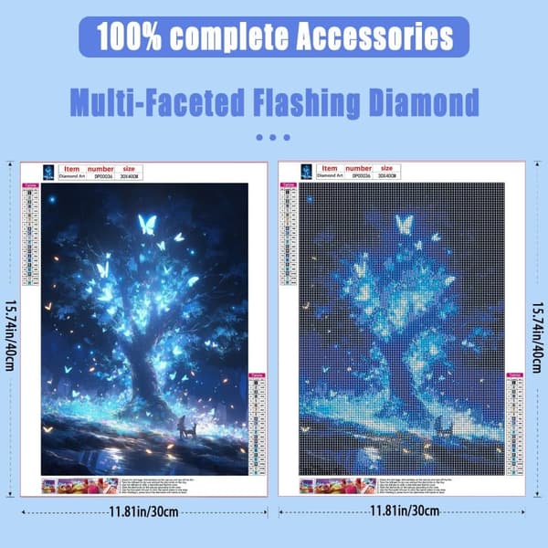 OBOSOE Diamond Painting - 5D DIY Diamantmålning, 30x40cm (Mystisk Nattskog med Fjärilar)