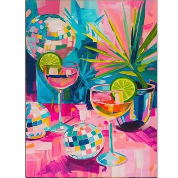 OBOSOE Diamond Painting - 5D DIY Diamantmålning, 30x40cm (Disco Ball & Cocktail Design)