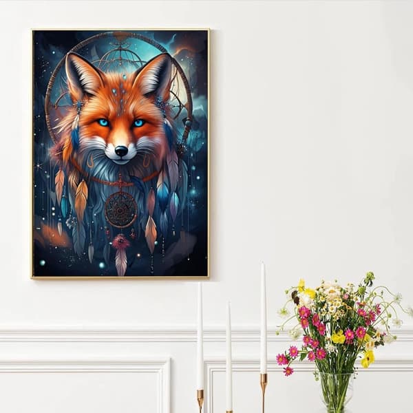 OBOSOE Diamantmaleri - 5D DIY Diamantmaleri, 30x40cm (Dreamcatcher Fox Fairy)