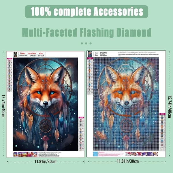 OBOSOE Diamantmaleri - 5D DIY Diamantmaleri, 30x40cm (Dreamcatcher Fox Fairy)