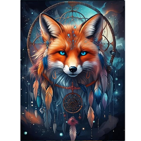 OBOSOE Diamantmaleri - 5D DIY Diamantmaleri, 30x40cm (Dreamcatcher Fox Fairy)