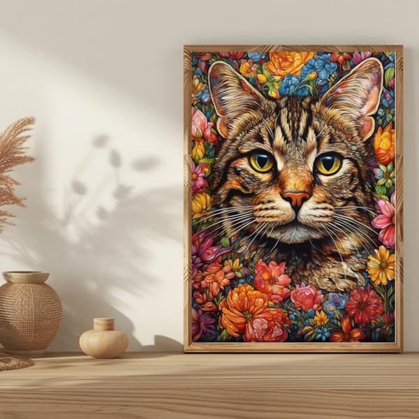 OBOSOE Diamantmaleri - 5D DIY Diamantmaleri, 30x40cm (Kat i Blomster)