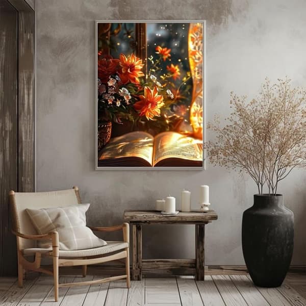 OBOSOE Diamond Painting - 5D DIY Diamantmålning, 30x40cm (Blommor och Bok)