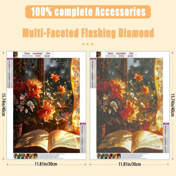 OBOSOE Diamond Painting - 5D DIY Diamantmålning, 30x40cm (Blommor och Bok)