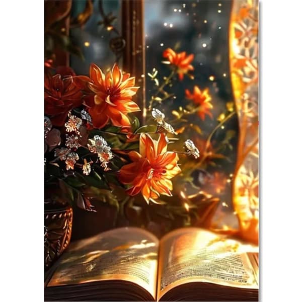 OBOSOE Diamond Painting - 5D DIY Diamantmaleri, 30x40cm (Blomster og Bog)