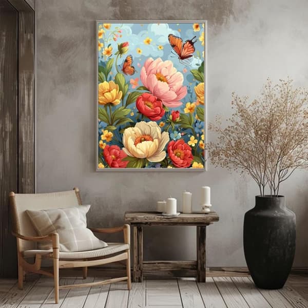OBOSOE Diamond Painting - 5D DIY Diamantmaleri, 30x40cm (Blomster og sommerfugle)