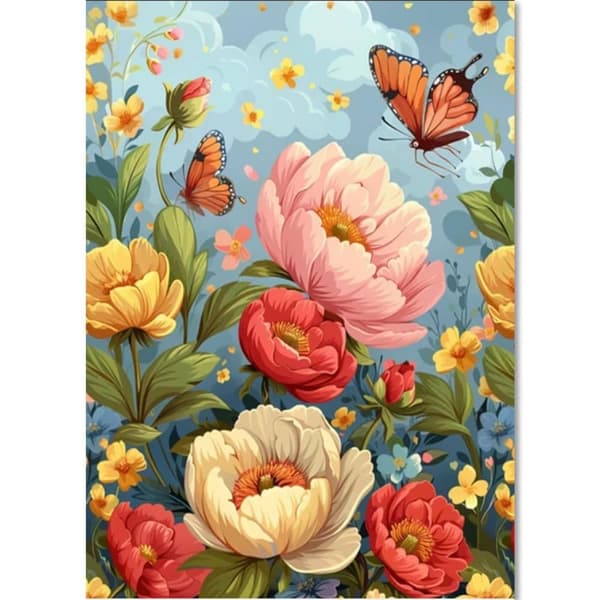 OBOSOE Diamond Painting - 5D DIY Diamantmaleri, 30x40cm (Blomster og sommerfugle)