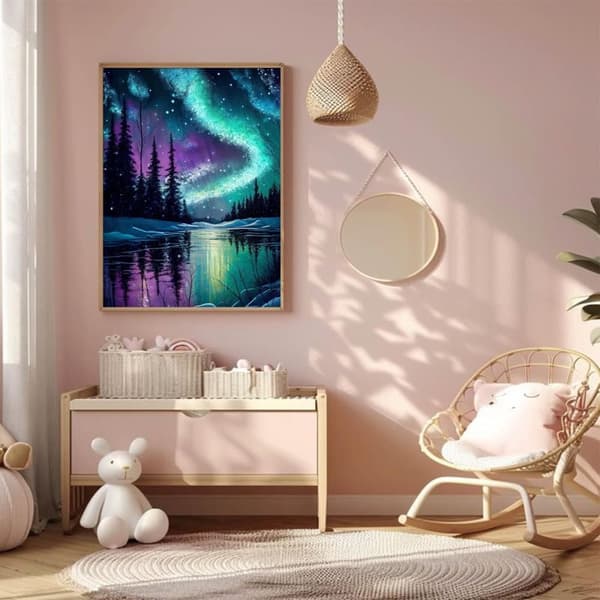 OBOSOE Diamond Painting - 5D DIY Diamantmålning, 30x40cm (Nordlys i Skogsnatt)