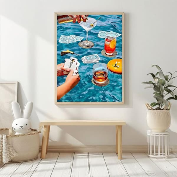 OBOSOE Diamond Painting - 5D DIY Diamantmaleri, 30x40cm (Pool Party med Drink og Kort)