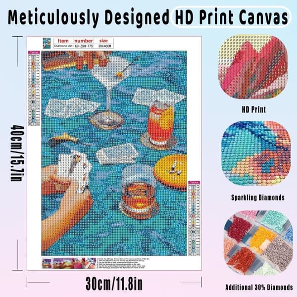 OBOSOE Diamond Painting - 5D DIY Diamantmaleri, 30x40cm (Pool Party med Drink og Kort)