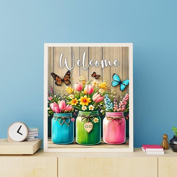 OBOSOE Sommerfugleblomst 5D Diamantkunst - Flaskeform for begyndere, Ensfarvede Runde Perler, DIY Boligindretning 30x40 cm