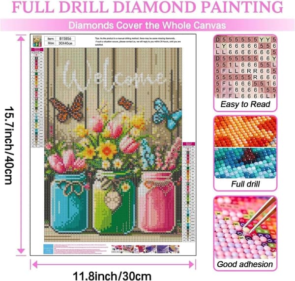 OBOSOE Sommerfugleblomst 5D Diamantkunst - Flaskeform for begyndere, Ensfarvede Runde Perler, DIY Boligindretning 30x40 cm