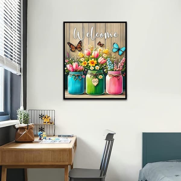 OBOSOE Sommerfugleblomst 5D Diamantkunst - Flaskeform for begyndere, Ensfarvede Runde Perler, DIY Boligindretning 30x40 cm