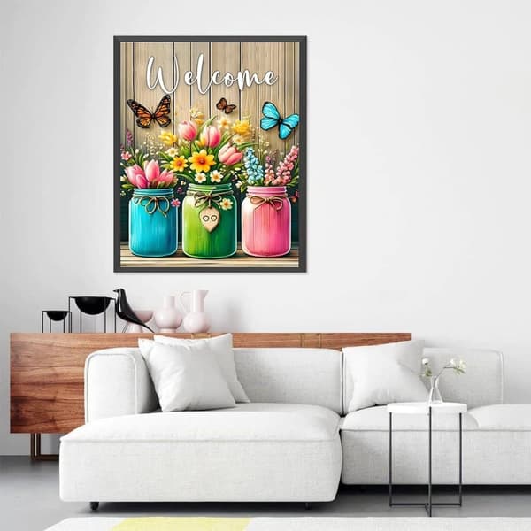 OBOSOE Sommerfugleblomst 5D Diamantkunst - Flaskeform for begyndere, Ensfarvede Runde Perler, DIY Boligindretning 30x40 cm