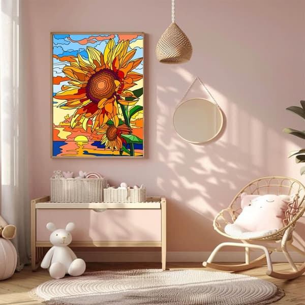 OBOSOE Diamond Painting - 5D DIY Diamantmaleri, 30x40cm (Farve Glas Solsikke og Solnedgang)