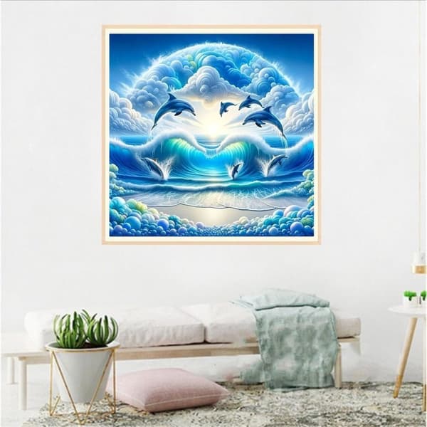 OBOSOE Dolphin 5D Diamond Art - Havmotiver til voksne, Rund perlemaleri Fuld dækning, DIY Boligindretning 35x35 cm