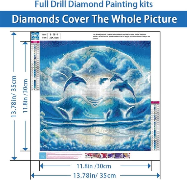 OBOSOE Dolphin 5D Diamond Art - Havmotiver til voksne, Rund perlemaleri Fuld dækning, DIY Boligindretning 35x35 cm
