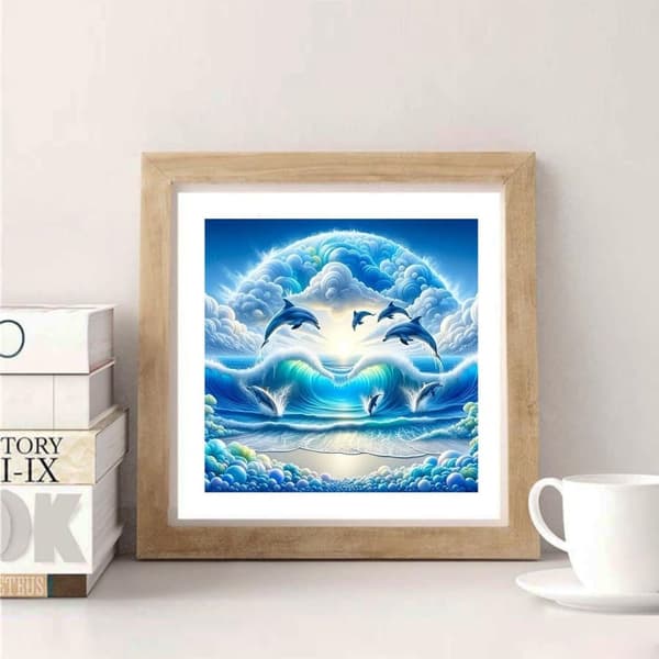 OBOSOE Dolphin 5D Diamond Art - Havmotiver til voksne, Rund perlemaleri Fuld dækning, DIY Boligindretning 35x35 cm