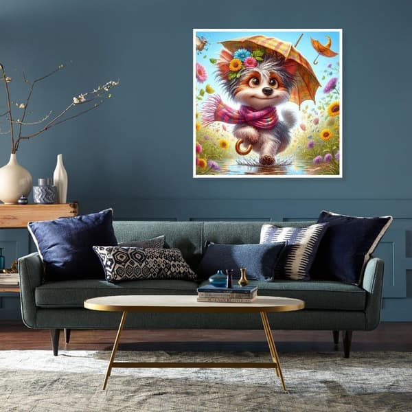 OBOSOE Hund & Blomster Diamantmosaik - Familieaktivitet 5D, Fuld boremaskine gør-det-selv, Vægdekoration 35x35 cm