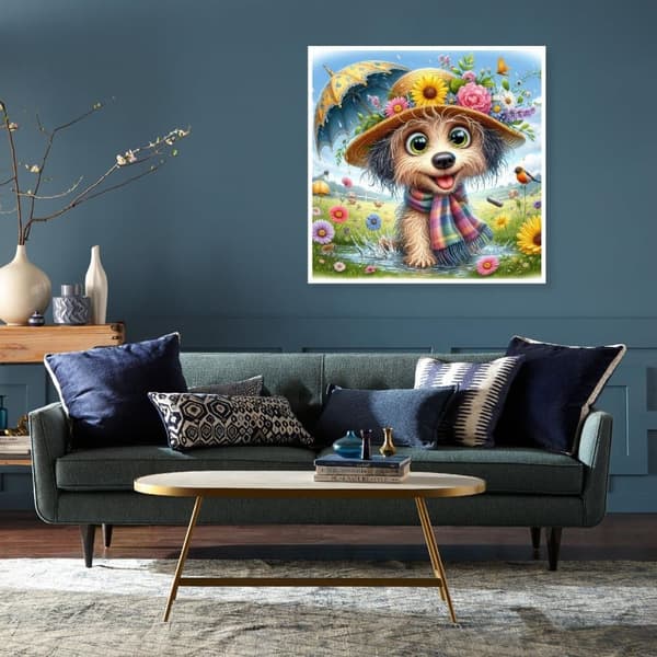 OBOSOE Blomsterhund 5D Diamantkonst - Enkel DIY för vuxna, Rundpärlor heltäckande, Väggdekoration 35x35 cm