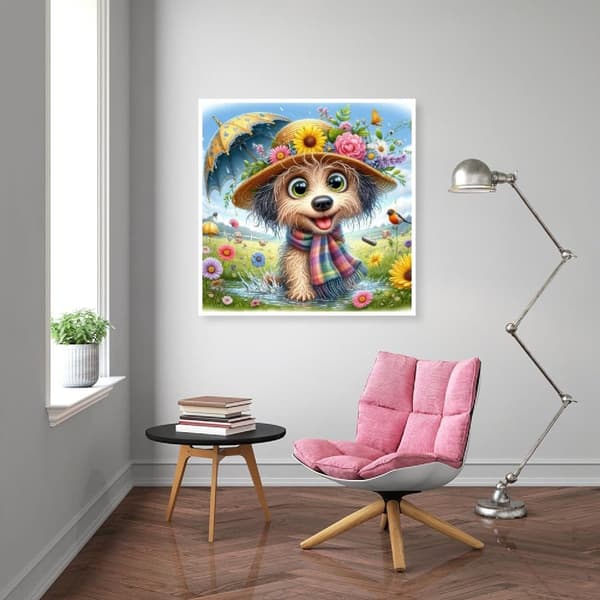 OBOSOE Blomsterhund 5D Diamantkonst - Enkel DIY för vuxna, Rundpärlor heltäckande, Väggdekoration 35x35 cm