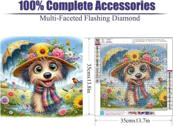 OBOSOE Blomsterhund 5D Diamantkonst - Enkel DIY för vuxna, Rundpärlor heltäckande, Väggdekoration 35x35 cm