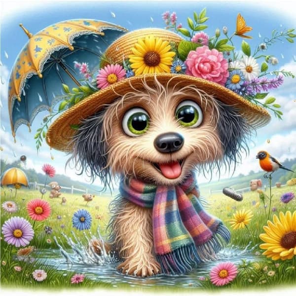 OBOSOE Blomsterhund 5D Diamantkonst - Enkel DIY för vuxna, Rundpärlor heltäckande, Väggdekoration 35x35 cm