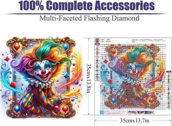 OBOSOE Halloween Clown 5D Diamond Art - hauskaa tee-se-itse-työtä aikuisille, kiinteät kristallit, kodinsisustus 35x35 cm
