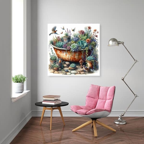 OBOSOE Fågel Succulenter 5D Diamantkonst - Nybörjarvänlig DIY, Heltäckande pärlor, Väggdekoration 35x35 cm