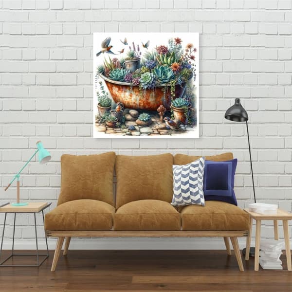 OBOSOE Fågel Succulenter 5D Diamantkonst - Nybörjarvänlig DIY, Heltäckande pärlor, Väggdekoration 35x35 cm