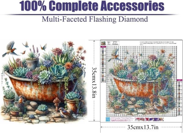 OBOSOE Fågel Succulenter 5D Diamantkonst - Nybörjarvänlig DIY, Heltäckande pärlor, Väggdekoration 35x35 cm