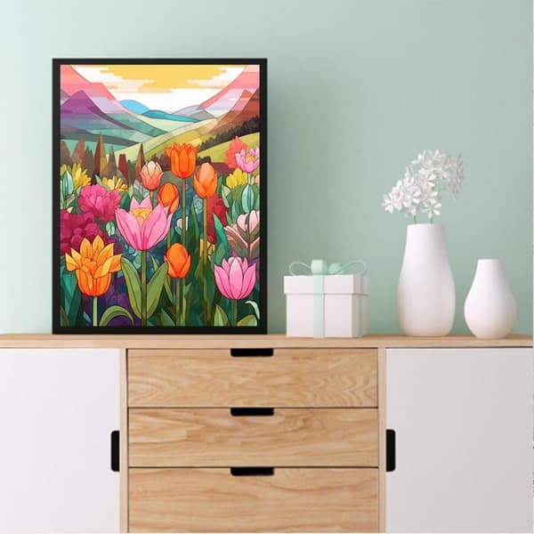 OBOSOE Diamond Painting - 5D DIY Diamantmaleri, 30x40cm (Farve Glas Blomstermark og Skalaer)