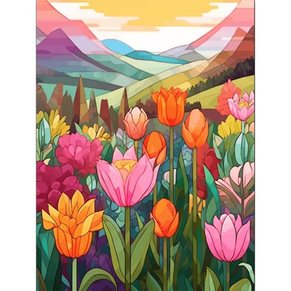 OBOSOE Diamond Painting - 5D DIY Diamantmaleri, 30x40cm (Farve Glas Blomstermark og Skalaer)