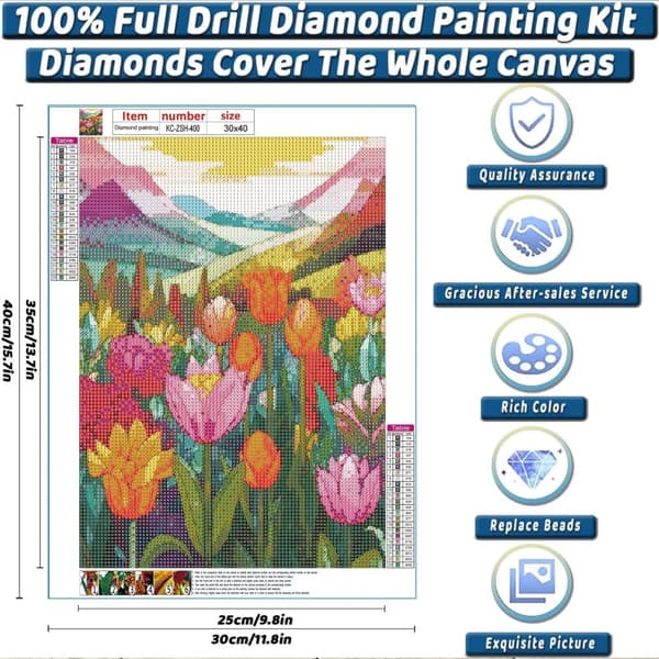 OBOSOE Diamond Painting - 5D DIY Diamantmaleri, 30x40cm (Farve Glas Blomstermark og Skalaer)