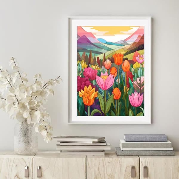 OBOSOE Diamond Painting - 5D DIY Diamantmaleri, 30x40cm (Farve Glas Blomstermark og Skalaer)