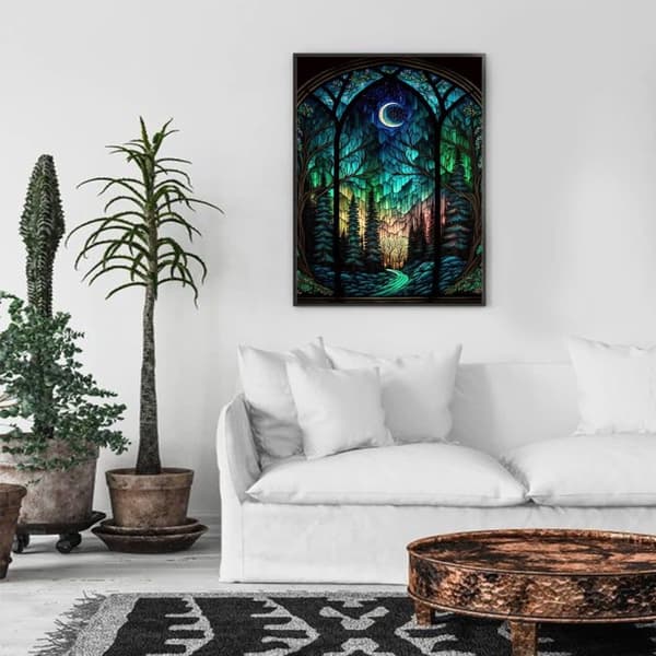 OBOSOE Diamond Painting - 5D DIY Diamantmålning, 30x40cm (Färgglas Månsken Skogsfönster)