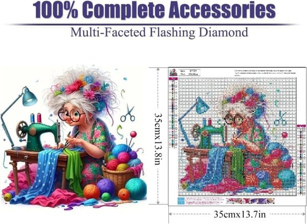 OBOSOE Håndsyet af Bedstemor Tegneserie 5D Diamantmosaik - Enkel Perle, Fuld Drill DIY, Vægdekoration 35x35 cm