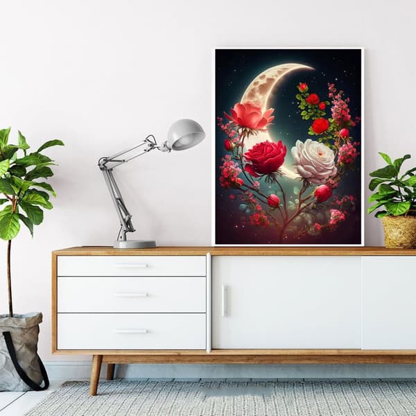 OBOSOE Diamond Painting - 5D DIY Diamantmaleri, 30x40cm (Moonlight Roses)