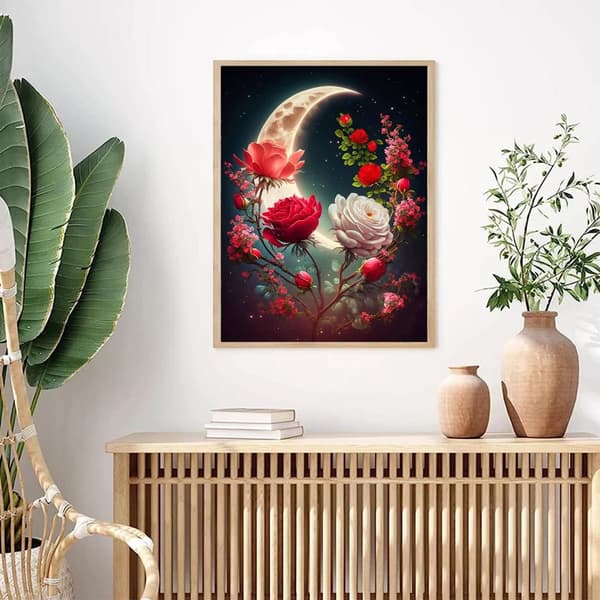 OBOSOE Diamond Painting - 5D DIY Diamantmaleri, 30x40cm (Moonlight Roses)