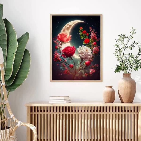 OBOSOE Diamond Painting - 5D DIY Diamantmaleri, 30x40cm (Moonlight Roses)