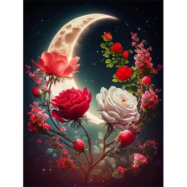 OBOSOE Diamond Painting - 5D DIY Diamantmaleri, 30x40cm (Moonlight Roses)