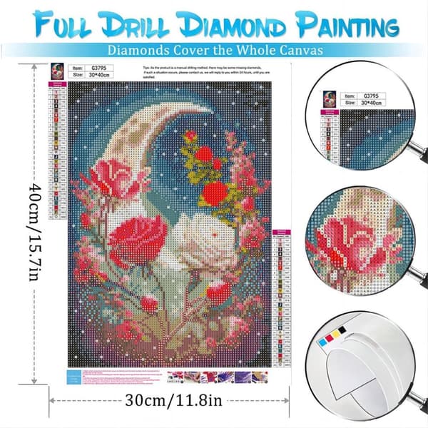OBOSOE Diamond Painting - 5D DIY Diamantmaleri, 30x40cm (Moonlight Roses)